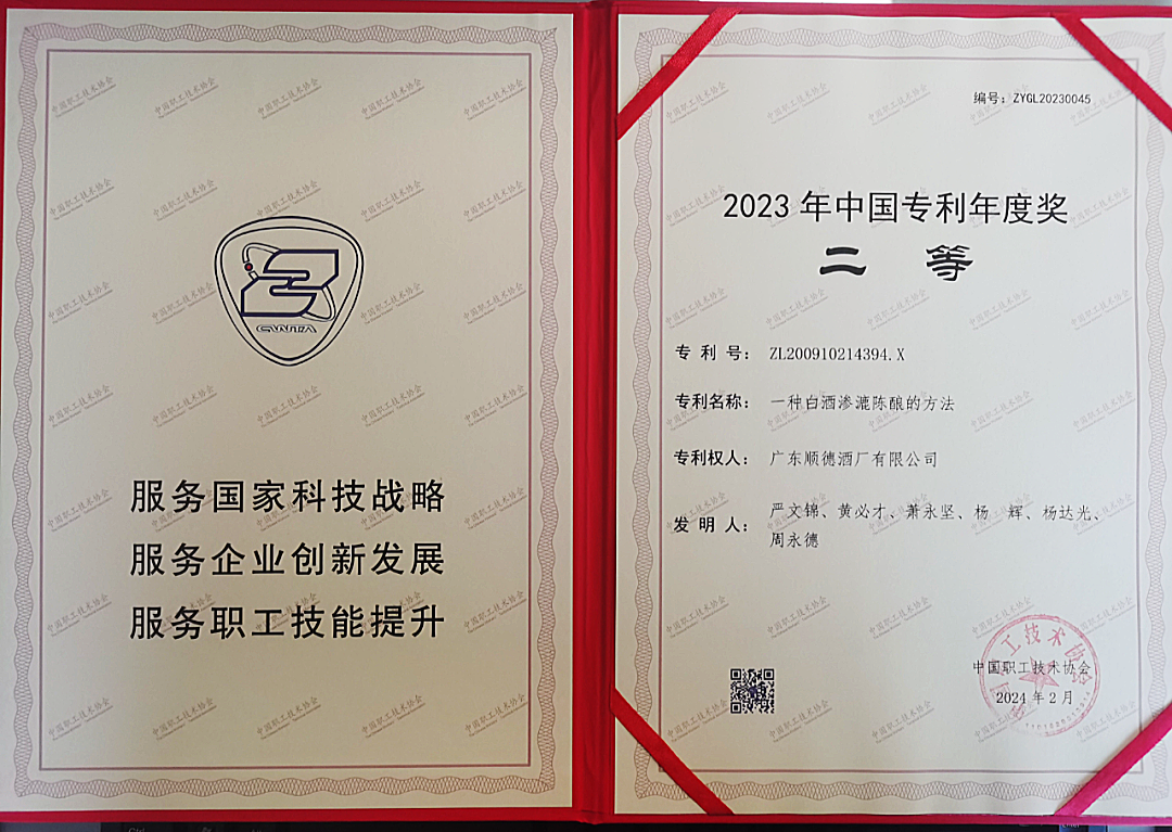 广东顺德酒厂获得中国专利年度奖二等奖
