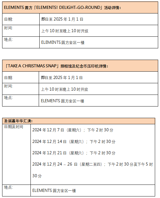 2024香港圣诞游--ELEMENTS圆方重磅呈献 「ELEMENTS! DELIGHT–GO–ROUND」游乐园 诚邀你与挚爱前来 在浪漫摩天轮与旋转木马中留下欢乐回忆